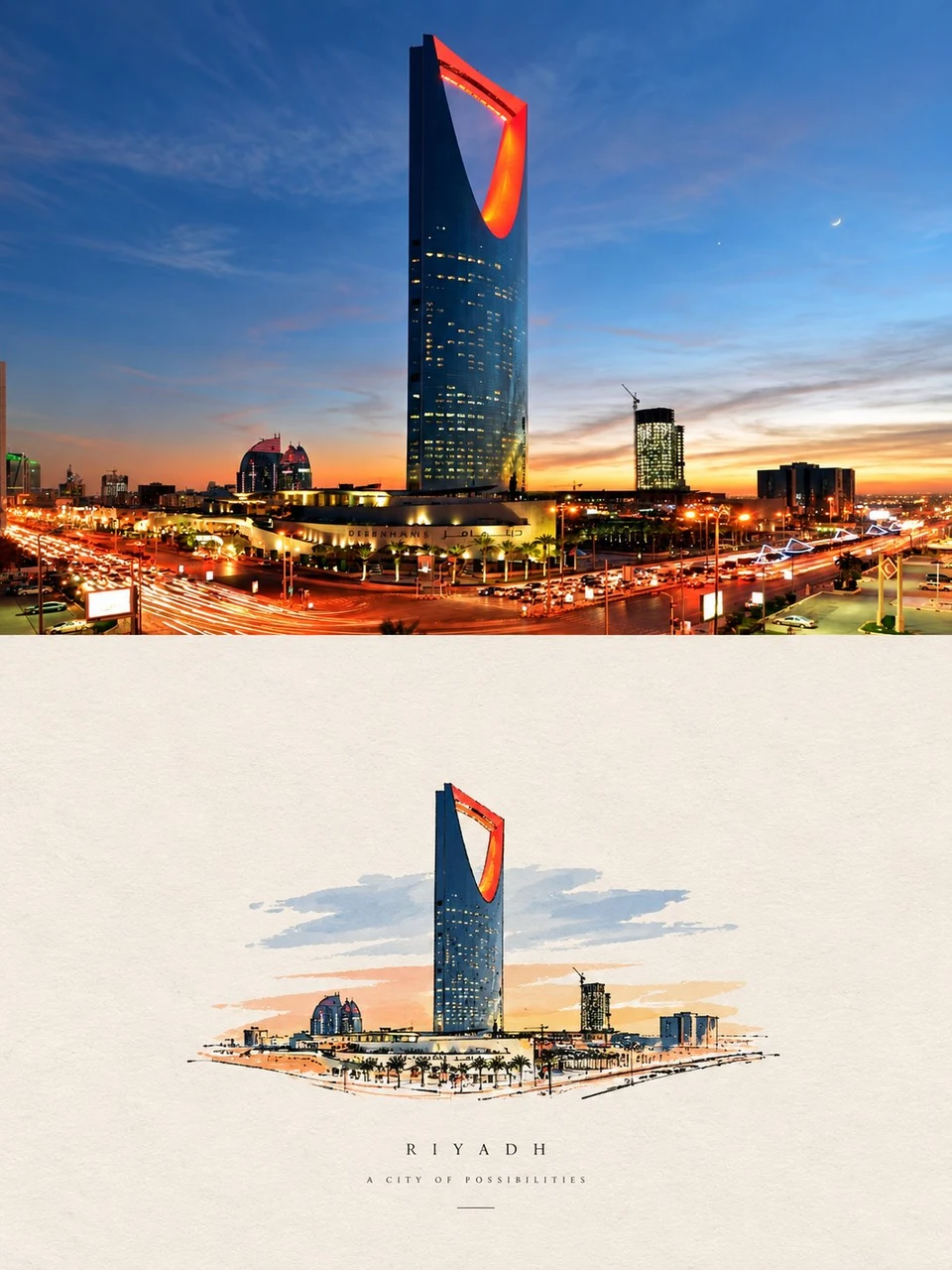 Riyadh Editorial Poster and Paper Cut Illustration