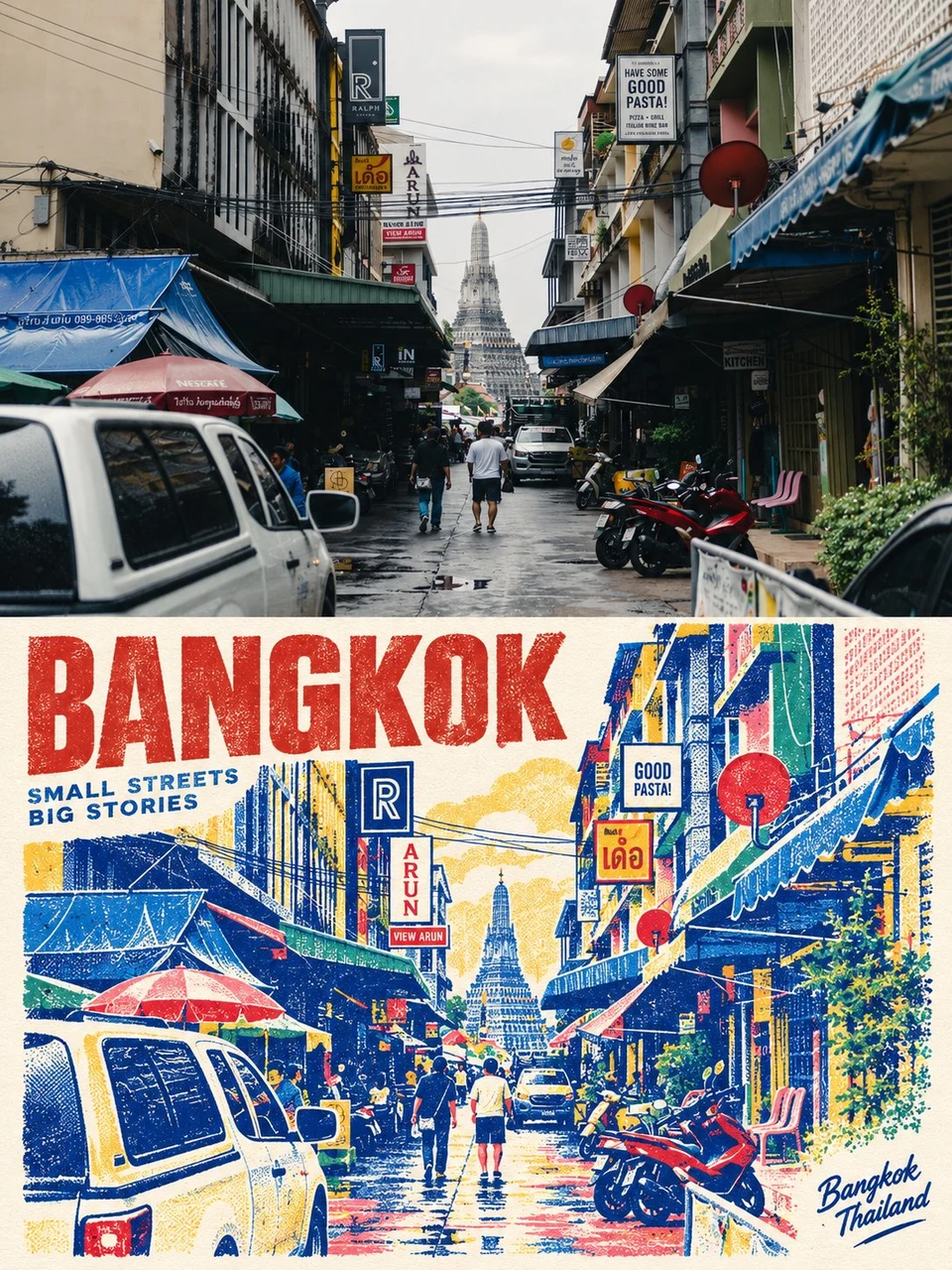 Bangkok Street Travel Comparison Print