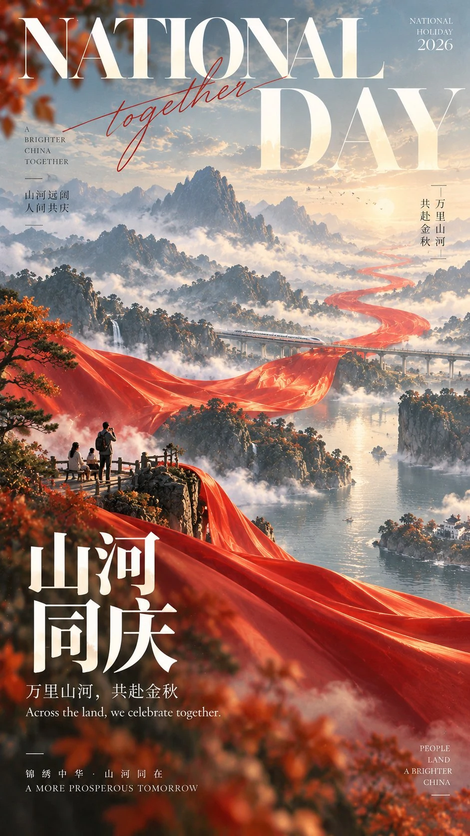Editorial national day poster with red silk