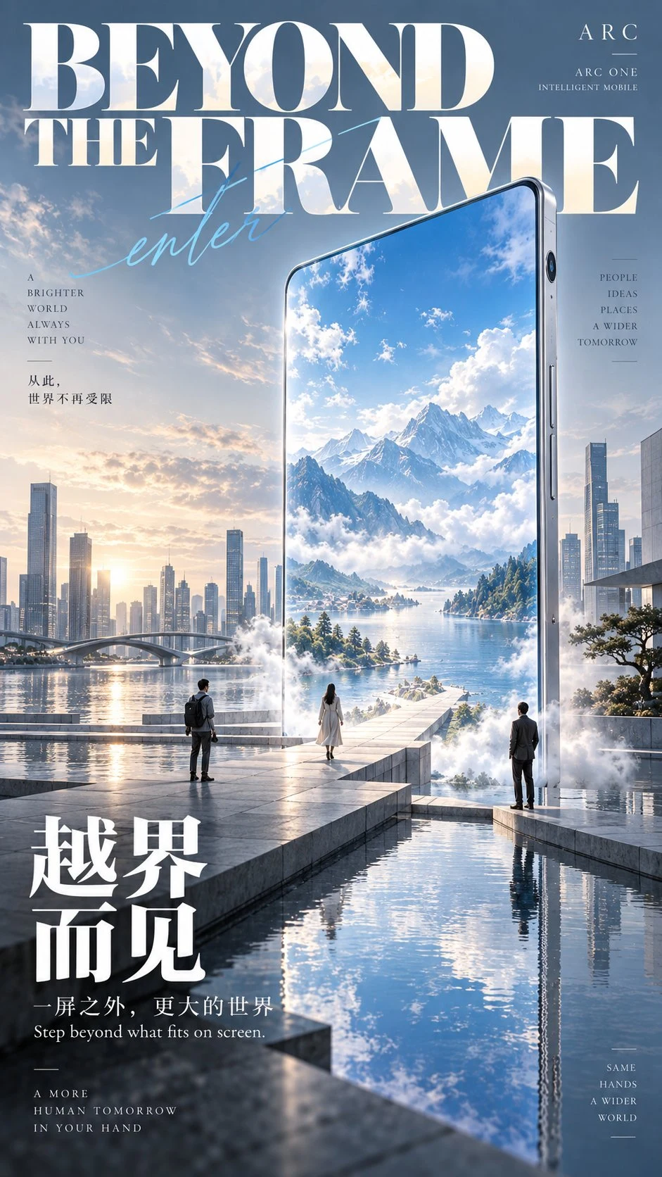 Surreal Smartphone Bridge to Mountains with Tiny