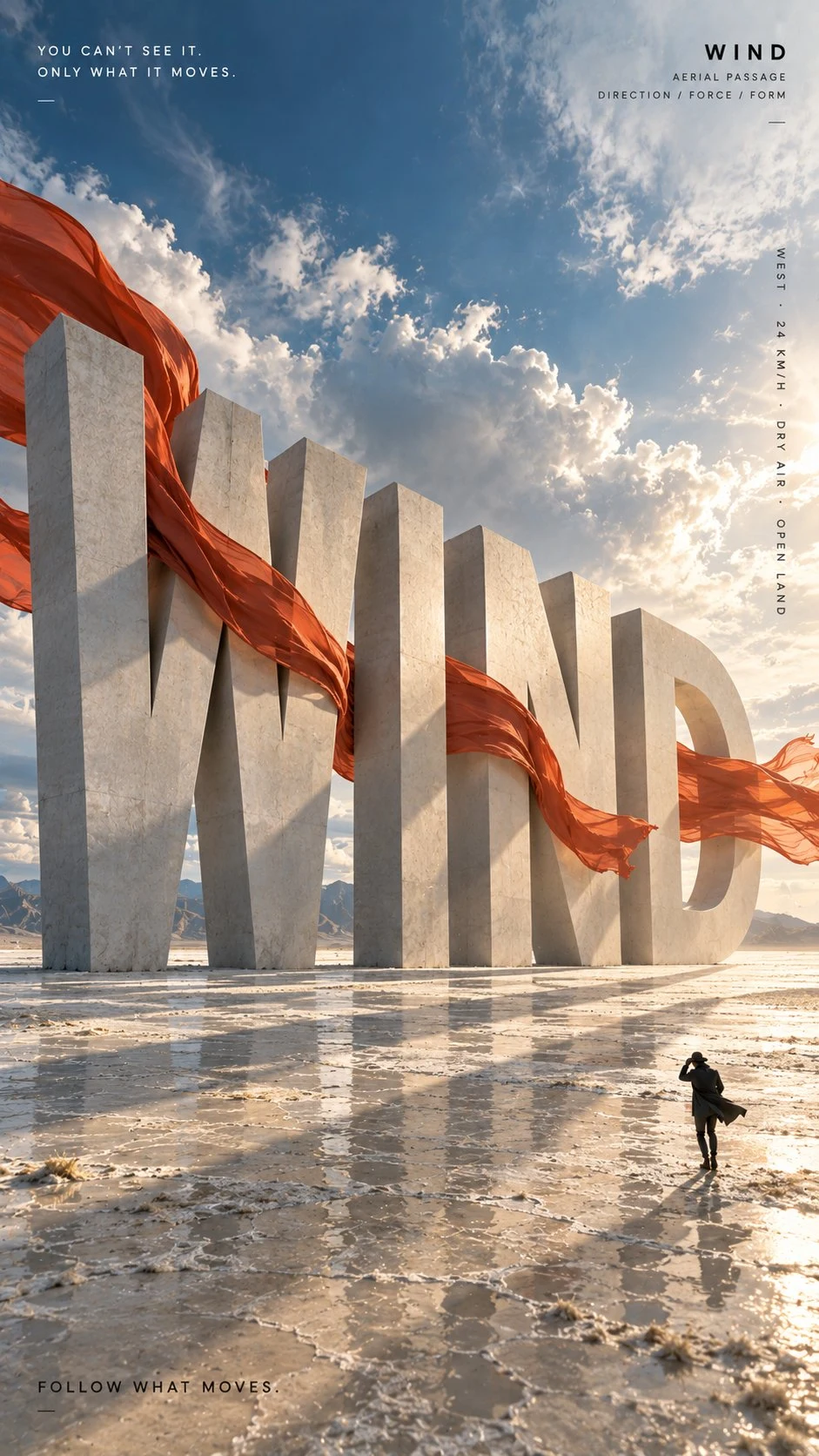 Monumental Wind Typography with Orange Fabric