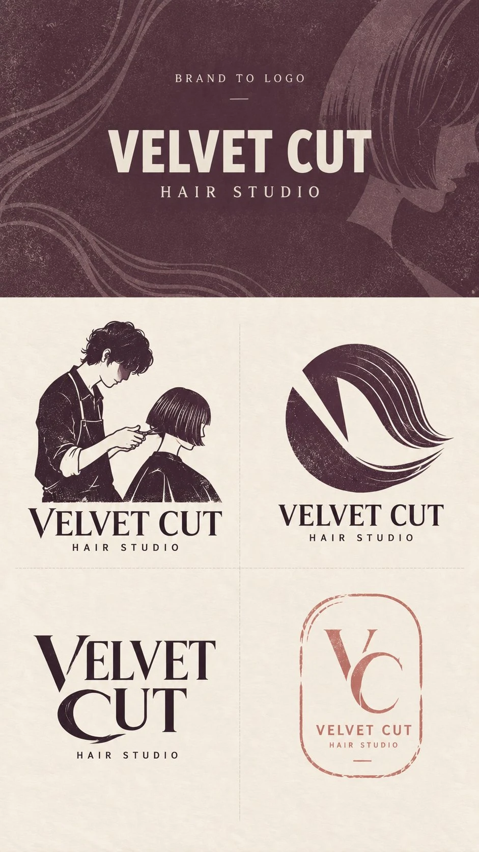 Artisan hair studio brand identity exploration sheet