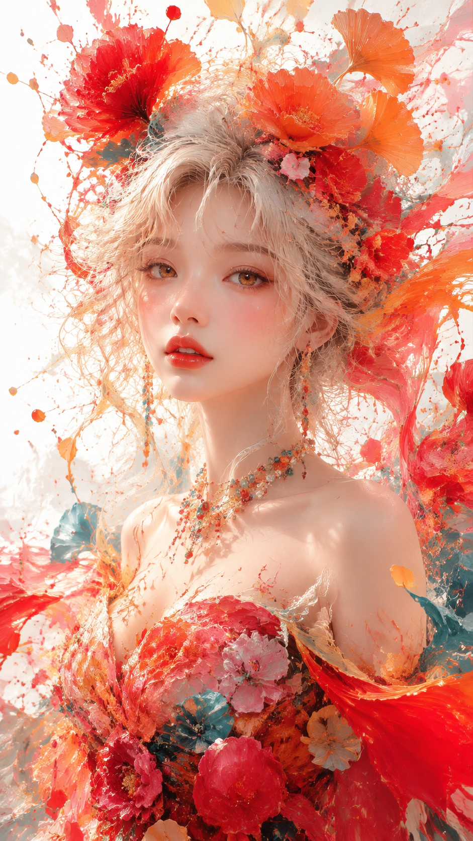 Impasto Oil Portrait of Blonde East Asian Girl with